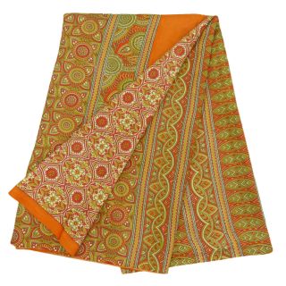 Vintage Saree Indian Art Silk Floral Printed Sari Craft Fabric 5yard