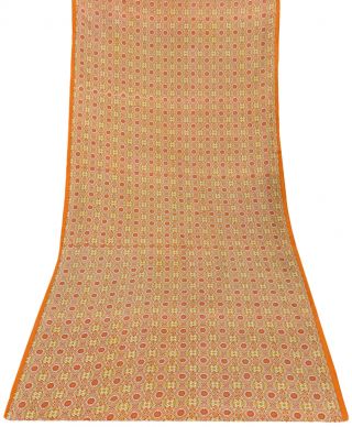 Vintage Saree Indian Art Silk Floral Printed Sari Craft Fabric 5Yard 5