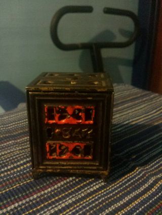 Antique Cast Iron Safe Coin Bank Marked & Dated March 31,  1891,  No Key Stevens