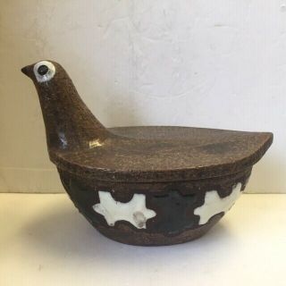 Unusual Mid Century Retro Italy Italian Studio Pottery Bird Lidded Pot