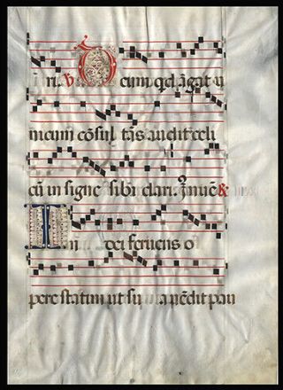 1575 Large Italian Antiphonal Leaf Gregorian Chant Vellum Decorated Letters