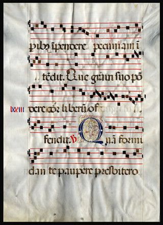 1575 Large Italian Antiphonal Leaf Gregorian Chant Vellum Decorated Letters 2