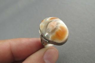 Vintage Sterling Chunky Cabochon Operculum Mother Of Pearl Abalone Ring