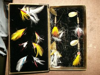 Collectible Vintage Lures In Display Box - Marathon Bait Co.  Spinners,  Flies - 1956