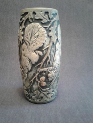 Weller Knifewood Vase With Squirrels,  Acorns And Trees,  11.  0 " In Height