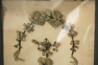 Rare antique 1800 ' s hair art mourning the dead in shadow box frame 2