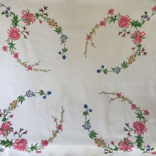 Vintage Richly Hand Embroidered Linen Tablecloth Bright Florals 40”x40” 2