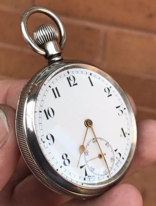 A Gents Old Antique Solid Sterling Silver Open Face Pocket Watch,  Birm 1919.