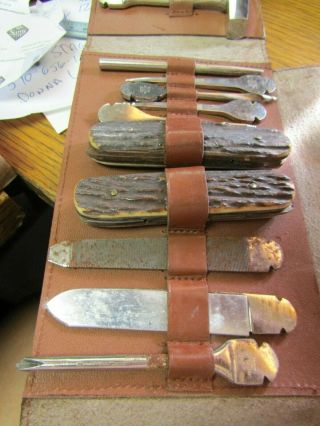 Hugo Berns POCKET KNIFE Antique Multi - Tool Set,  Leather Case,  Stag Grip Handles 2