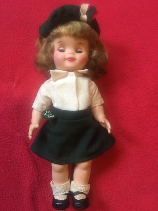 Vintage 11 " Effanbee " Fluffy " Girl Scout Doll White Blouse/skirt/hat/sox & Shoes