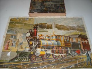 Rare Antique 1887 Mcloughlin Brothers Locomotive Picture Puzzle W/ Box
