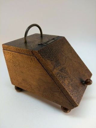 Flemish Pyrography Tramp Art Hinged Box Slant Top Salt Xmas 1904 Leaves