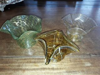 3 Antique Venetian Murano Gold Flecked Art Glass Bowls