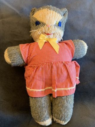 Vintage Toy Handmade Collectable Knitted Cat Doll