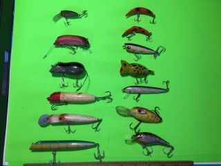 13 Vntg Wood/plastic Lures - Shakespeare - Bright Eyes - Eppinger See All Below