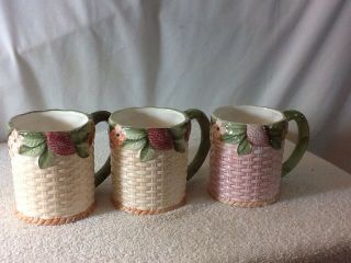 Vintage Set Of 3 Seymour Mann Frutta Fresca Pink Basket Weave & Fruit Coffee Mug