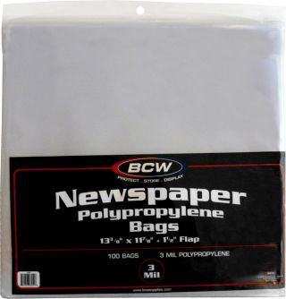 (100) Bcw Nb Newspaper Bags Covers Outer Sleeves 13 - 3/8 " X 11 - 7/8 " Storage