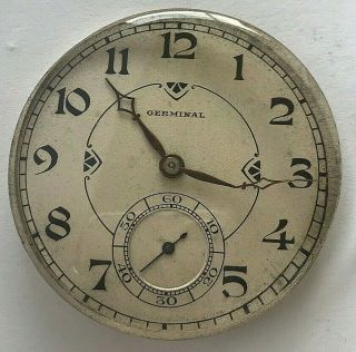 20s - Antique Germinal Hand Winding Pocket Watch Movement W.  Seconds Register