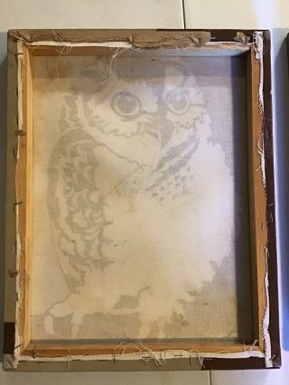 2 Vintage Marushka Textile Silk Screen Fabric Art Print Owls. 5