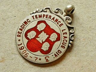 Antique Hallmarked Silver Enamel Football Medal Reading Temperance League C1906