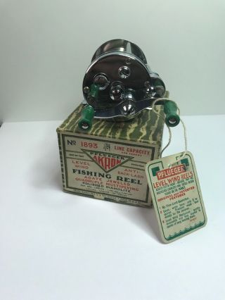 Vintage Pflueger Akron 1893 Fishing/ Casting Reel Vgc W/ Vgc Box & Hang Tag
