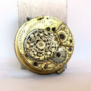 J.  Williams London Antique Verge Fusee Pocket Watch Movement Repousse