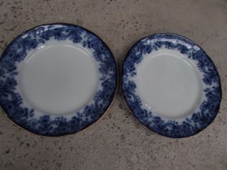 2 Antique Flo Blue Royal Doulton Burslem Pottery Dinner Plates Melrose Willow