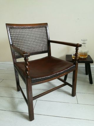 Cane Back Chair Open Barley - Twist Supports Leather Studded Seat.