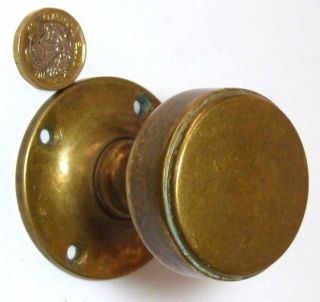 Splendid Antique Vintage Heavy Round Brass Art Deco Knob Handle Reclaimed
