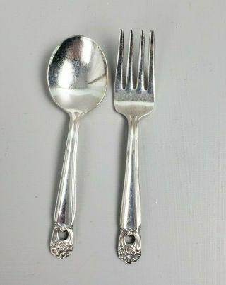 1847 Rogers Bros " Eternally Yours " Silver Plated Baby Spoon & Fork Set