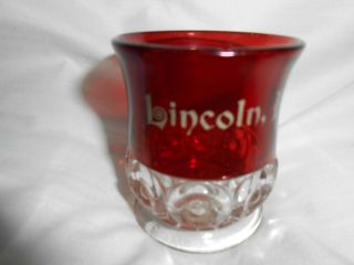 Antique Ruby Stained Toothpick Holder Souvenir Of Lincoln Ill.