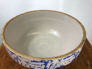 Antique Large Blue on Gray Spongeware Sponge Salt Glazed Country Stoneware Bowl 2