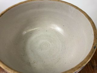 Antique Large Blue on Gray Spongeware Sponge Salt Glazed Country Stoneware Bowl 3
