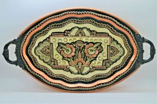 Antique Damascus Syria Copper Brass Silver Inlaid Tray Handles Fine Detail - Wow