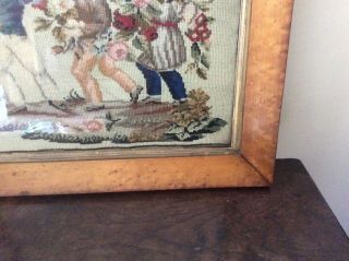 ANTIQUE 19th CENTURY EMBROIDERY TAPESTRY NEEDLEPOINT PICTURE IN MAPLE FRAME. 5