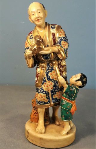 Vintage/antique Japanese Satsuma Figure Of Old Man With Child