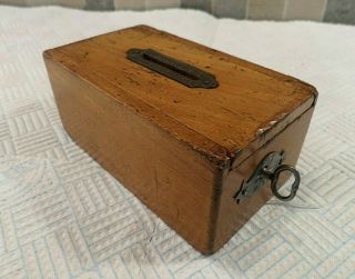 Victorian Sycamore Wood Single Slot Money Box With Sliding Lid - Lock & Key