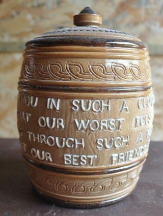 Antique Royal Doulton Stoneware " Embossed Verse " Tobacco Jar