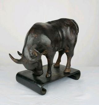Antique Chinese Bronze Water Buffalo Sculpture On Wood Stand 19thC Or Earlier 2