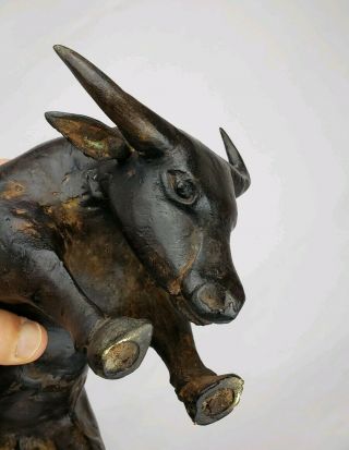 Antique Chinese Bronze Water Buffalo Sculpture On Wood Stand 19thC Or Earlier 3
