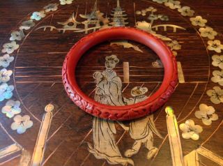 Vintage Carved Red Cinnabar Bangle Chinese