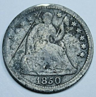 1850 Us Silver Half Dime Seated Liberty 5 Cent Antique Old Currency Coin Money