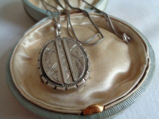 Victorian Old Antique Japanese Aesthetic Silver Locket Pendant Necklace