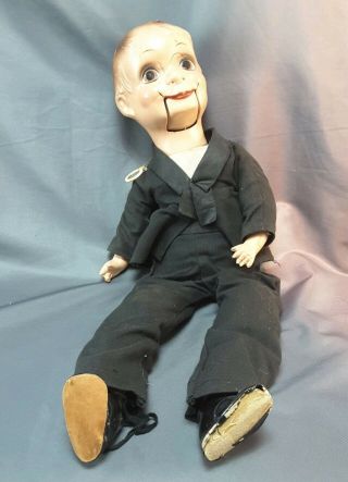 Antique WILLIE TALK Ventriloquist Doll 23 inch tall pull - string mouth 2