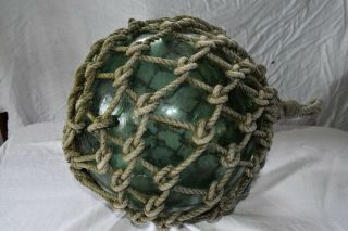 Antique Large Japanese Hand Blown Signed Glass Fishing Float Rope 2