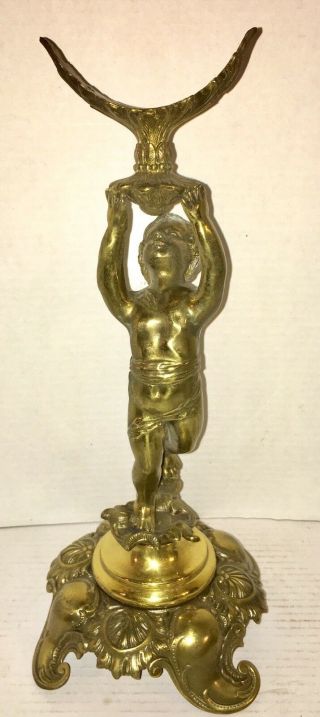 Antique Victorian Era Cupid Old Putti Statue Figural Banquet Lamp Base Oil