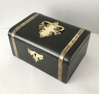 Victorian Brass Banded Leather Jewellery Box