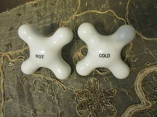 Vintage Pacific Faucet Porcelain Hot And Cold Faucet Handle Knobs Usa