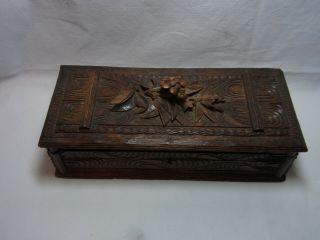 Antique German Black Forest Hand Carved Wood Box Edelweiss Bi