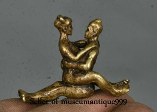 3.  5cm Collect Old China Chinese Bronze Woman Man Make Love Statue Sculpture